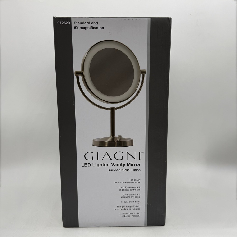 Giagni LED Lighted Vanity Mirror Brushed Nickel 5X Magnification New
